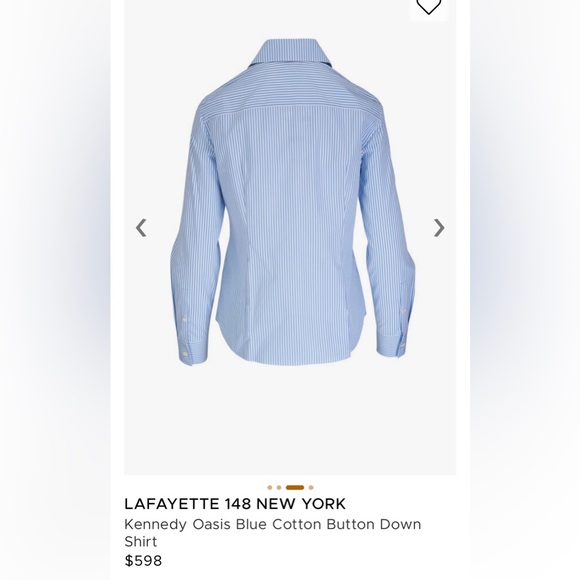Lafayette 148 New York Blue and White Striped Shirt - Picture 3 of 16